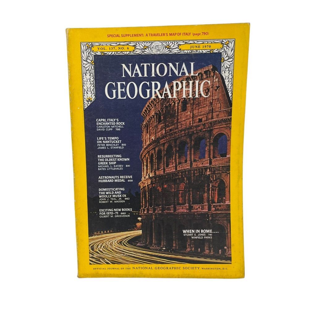 National Geographic Magazine June 1970 Rome Capri‎ Nantucket Greek Ship Wooly Ox